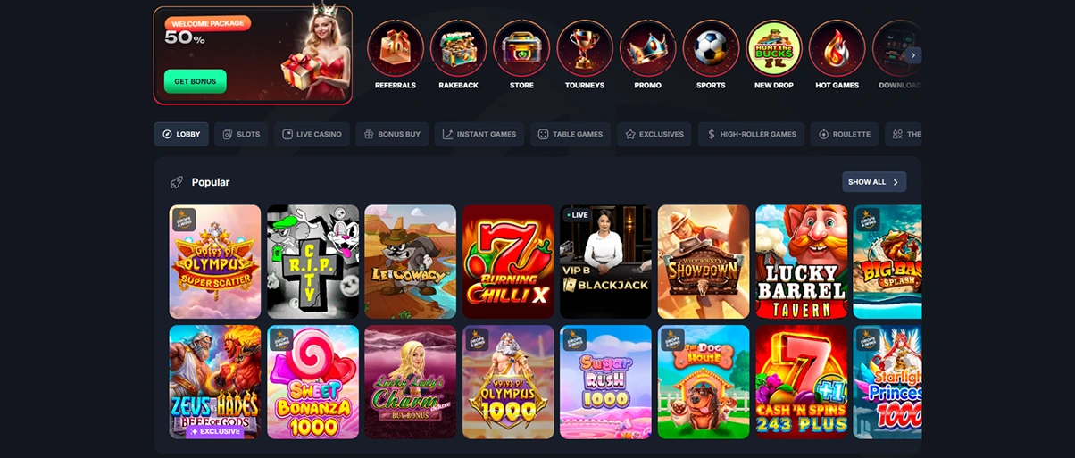 Katalog der Beef-Casino-Spiele.